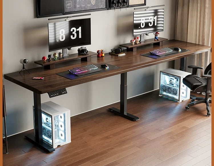 South American walnut two person electric standing desk with 4.5 cm solid wood desktop