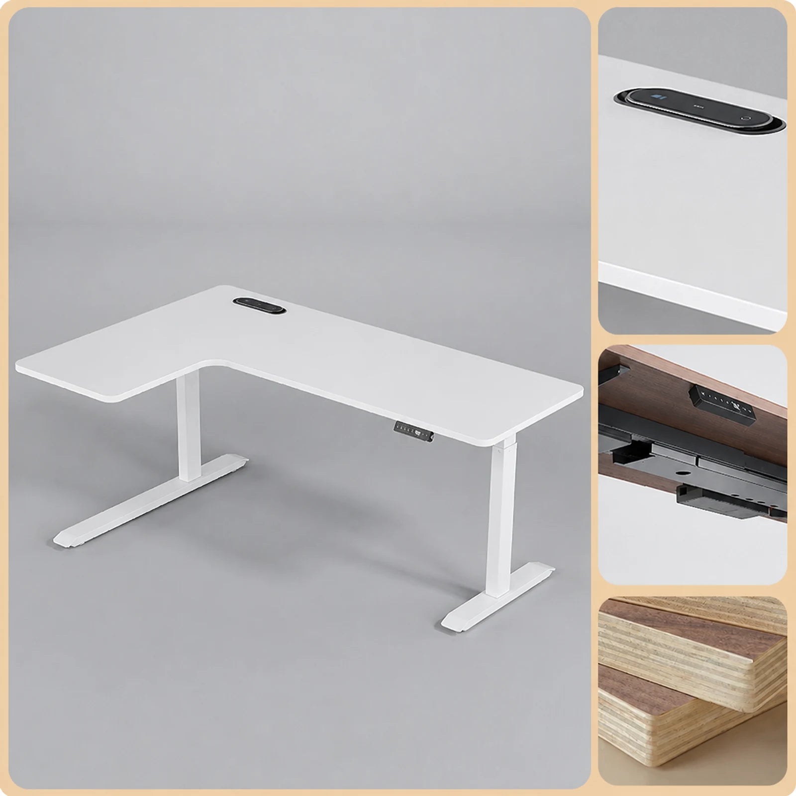 standard L shaped electric standing desk, left corner, white