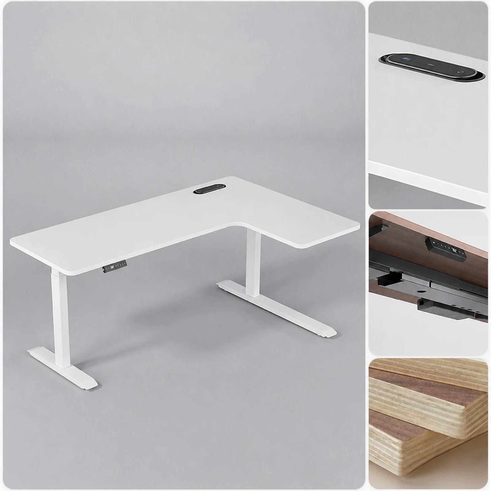 standard L shaped electric standing desk, right corner, white