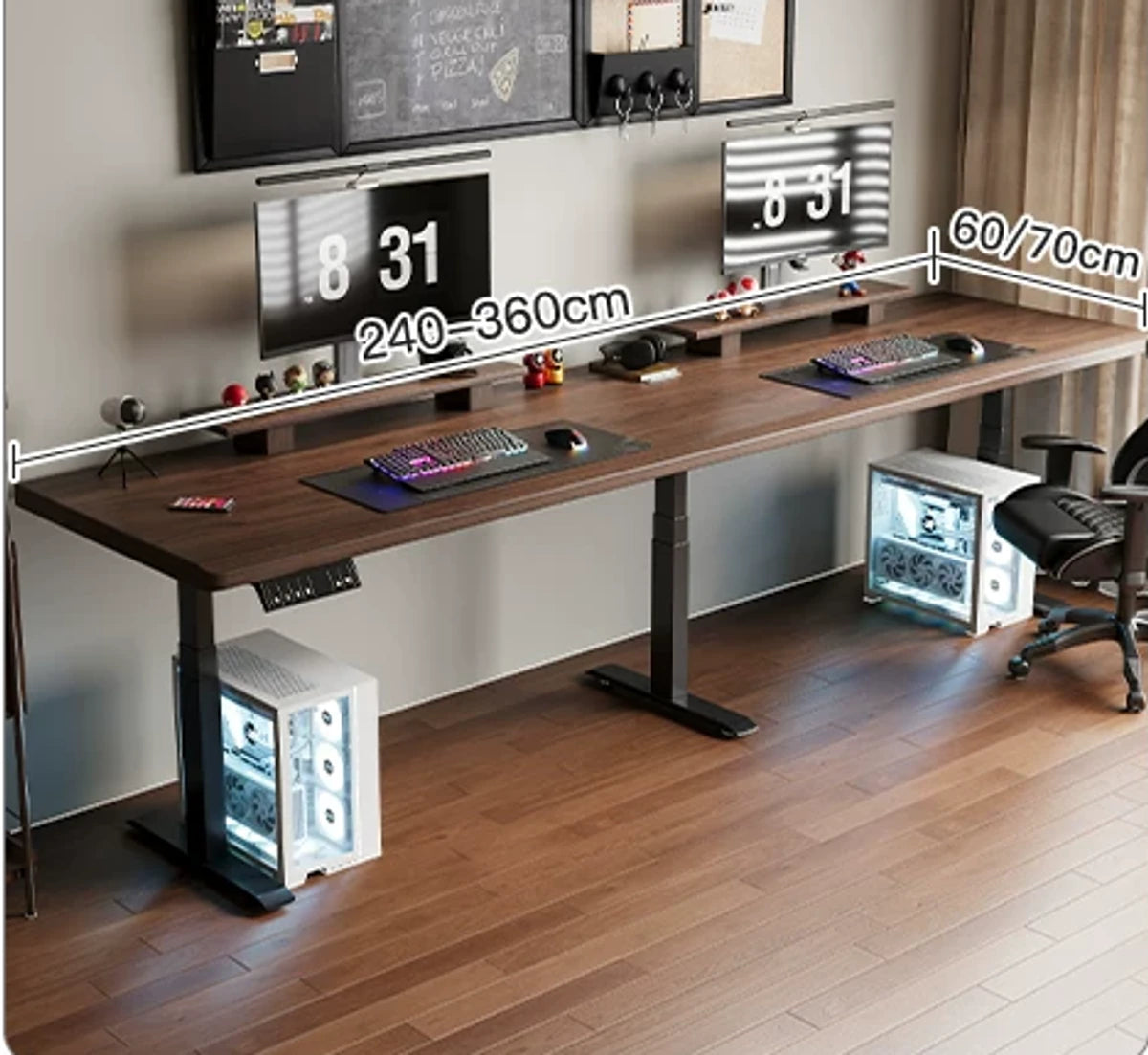 Standard three-stage three-motor standing desk in black walnut