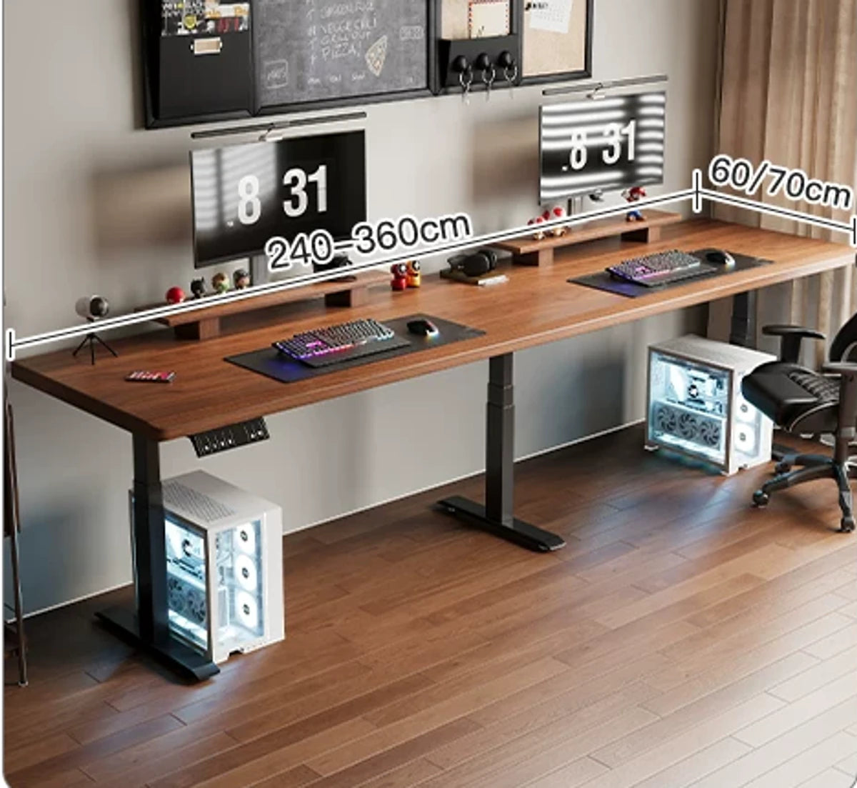 Standard three-stage three-motor standing desk in light walnut
