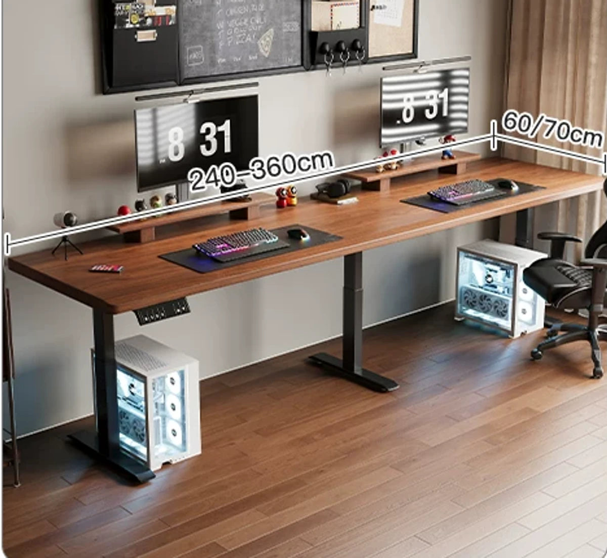 Standard two-stage three-motor standing desk in light walnut