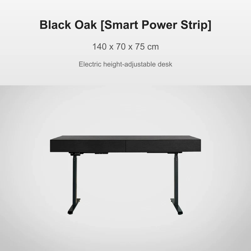 black oak electric standing desk with power strip 140 x 70 x 75 cm