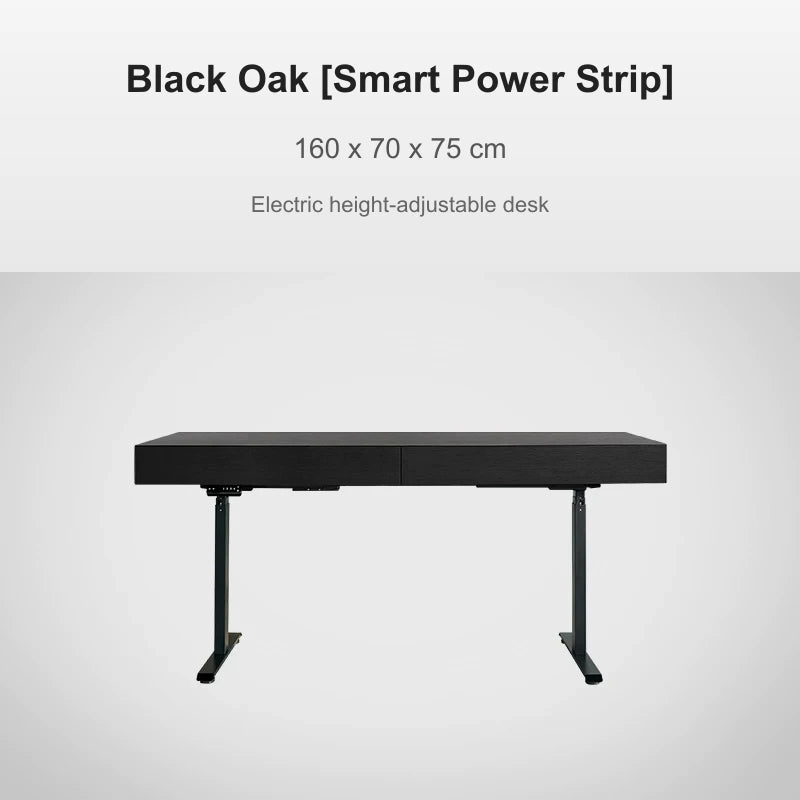 black oak electric standing desk with power strip 160 x 70 x 75 cm