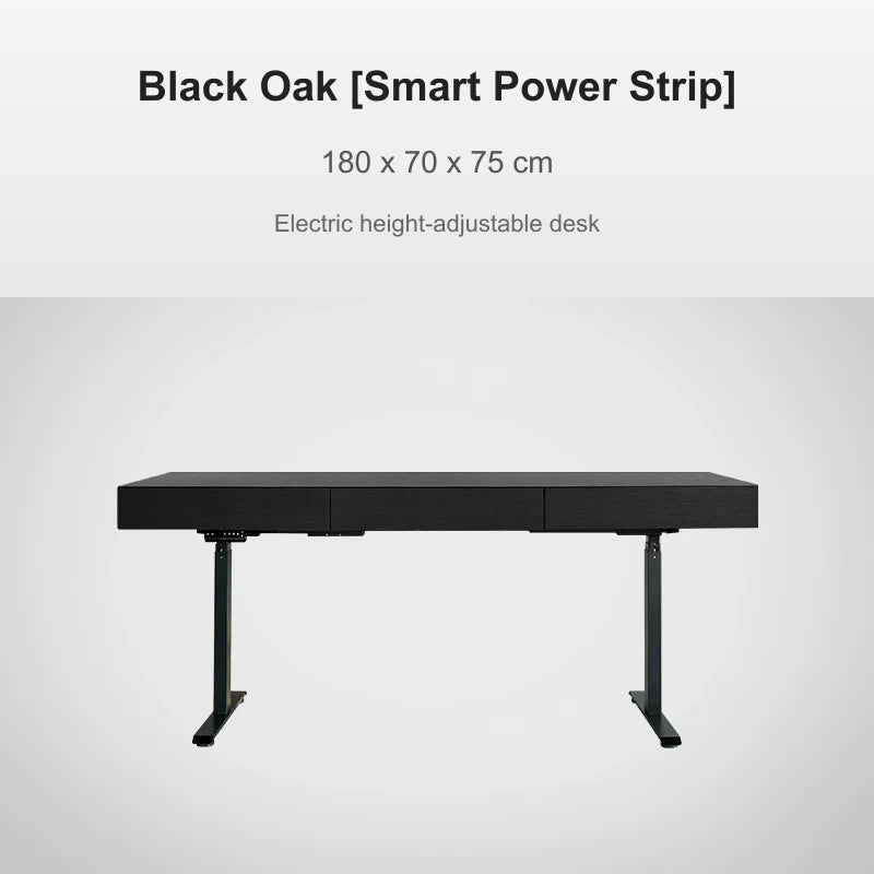 black oak electric standing desk with power strip 180 x 70 x 75 cm