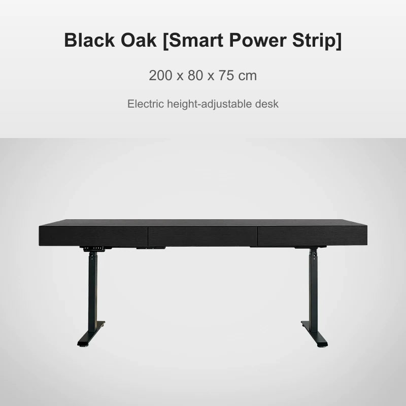 black oak electric standing desk with power strip 200 x 80 x 75 cm