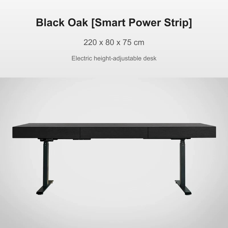 black oak electric standing desk with power strip 220 x 80 x 75 cm