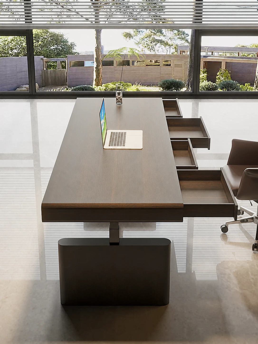 height adjustable desk with multiple integrated storage drawers