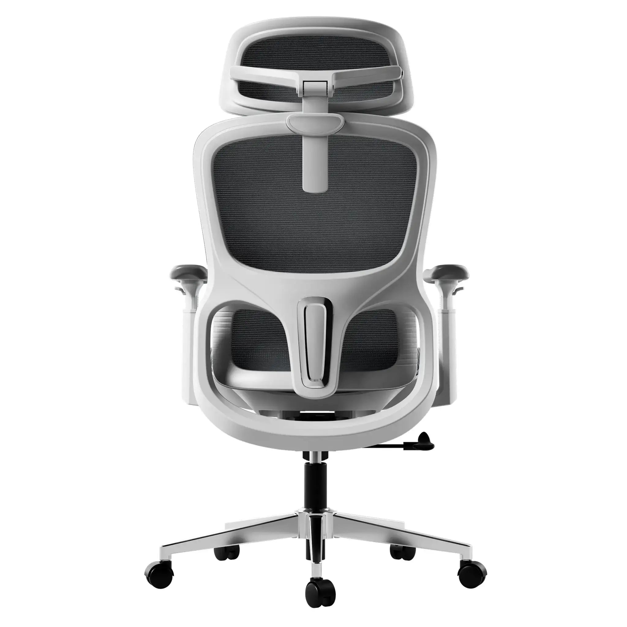 Stylish and minimalist grey mesh ergonomic office chair enhancing a clean, aesthetic desk setup.