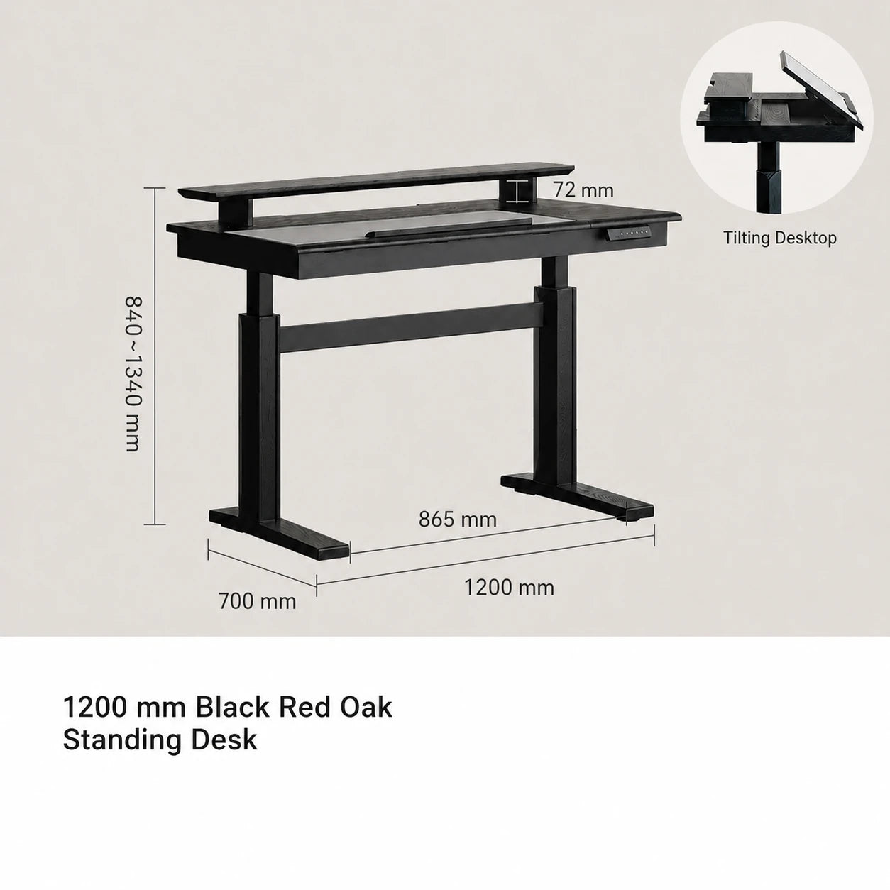 1200 mm black red oak electric standing desk with tilting desktop