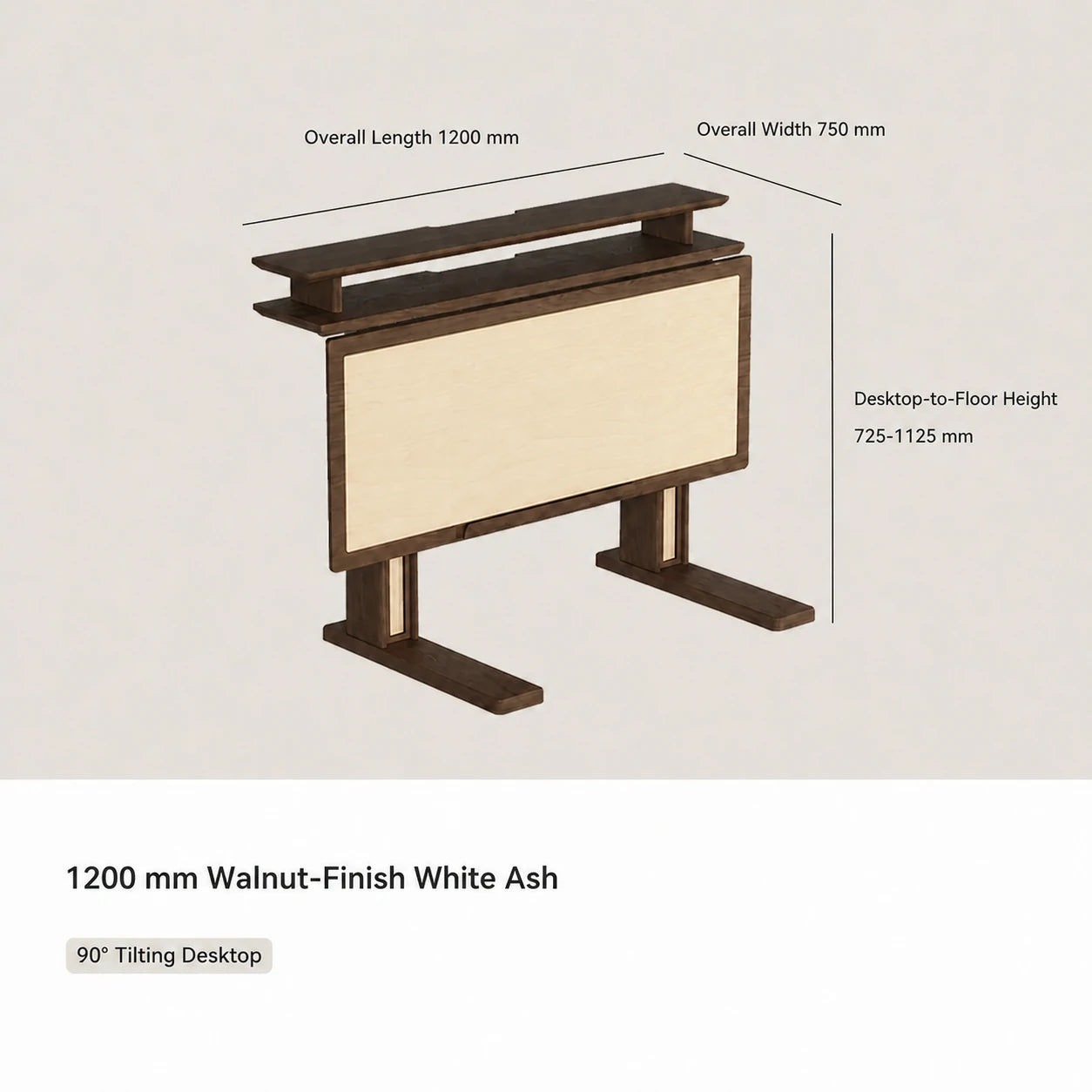 1200 mm walnut-finish white ash electric standing desk with tilting desktop
