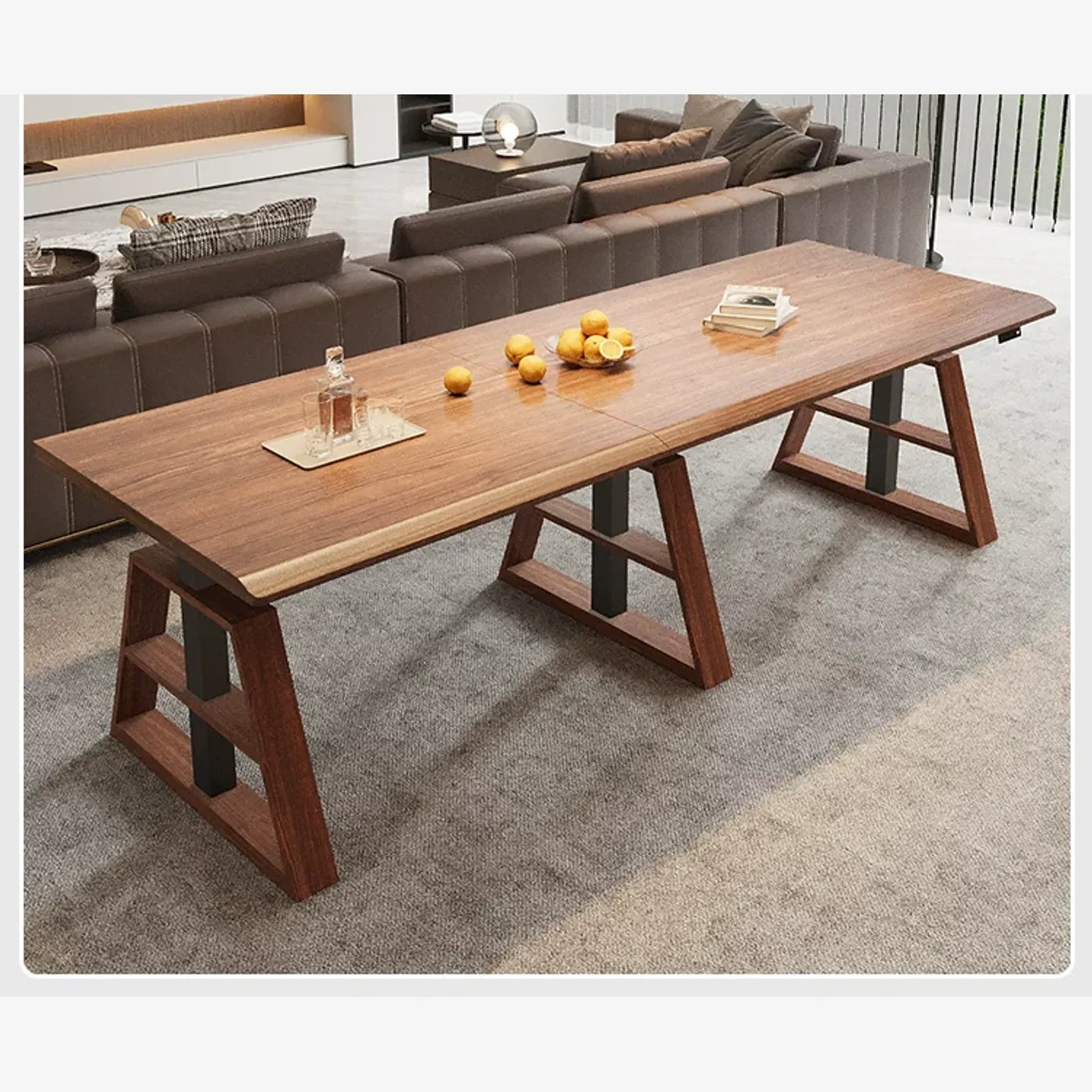 walnut solid wood triple-motor standing desk with ash A-legs