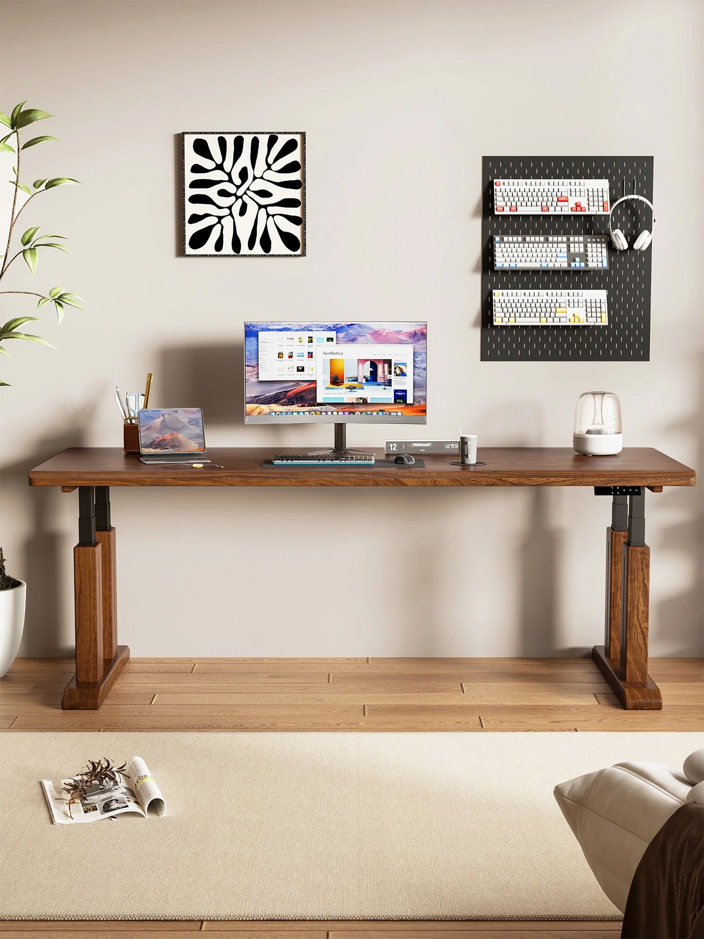 TT27 solid wood electric standing desk in a modern home office