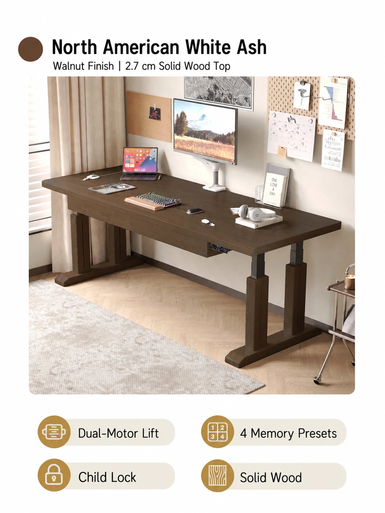 TT28 walnut-finish white ash electric standing desk