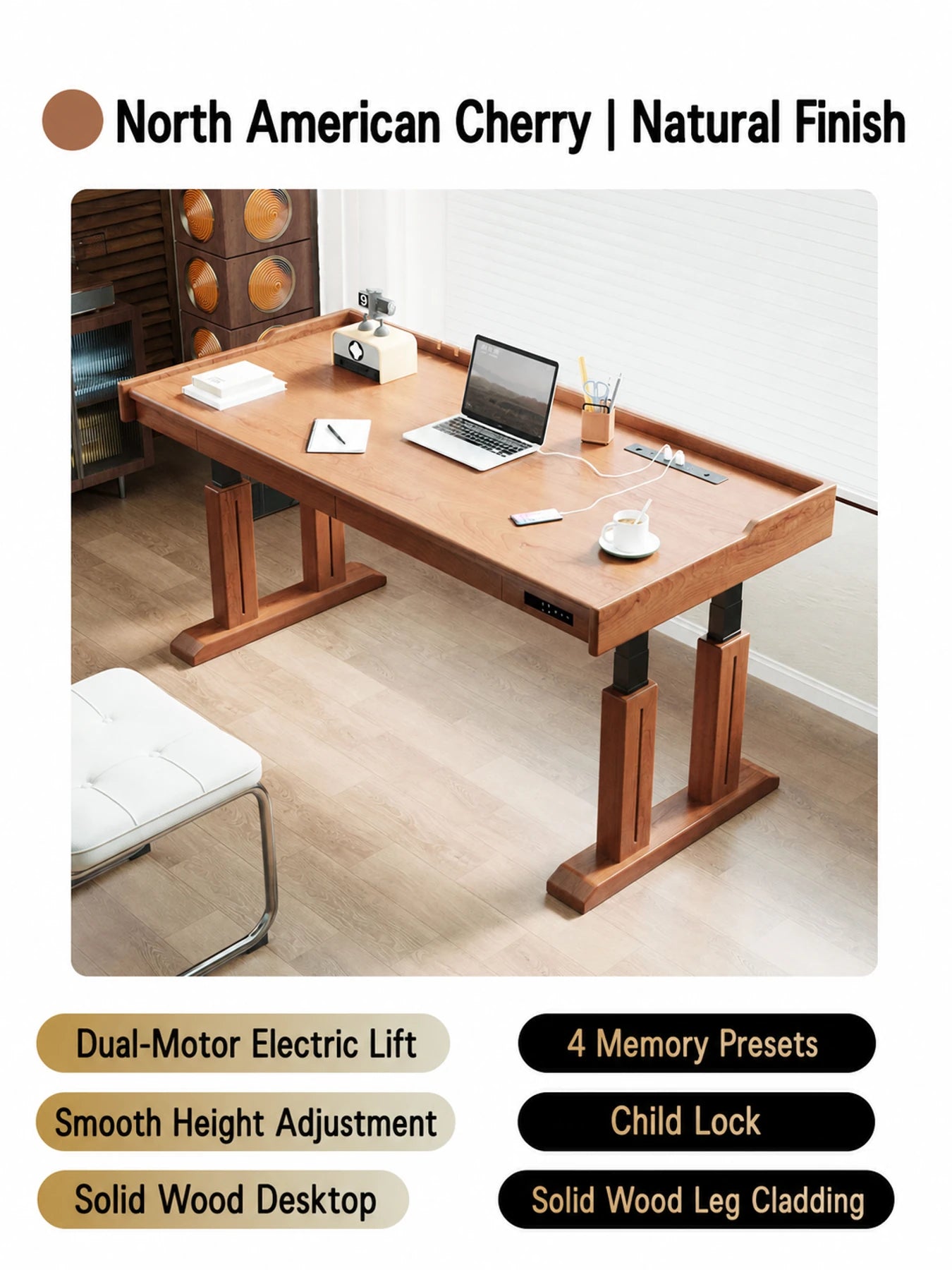 TT29 natural cherry electric standing desk