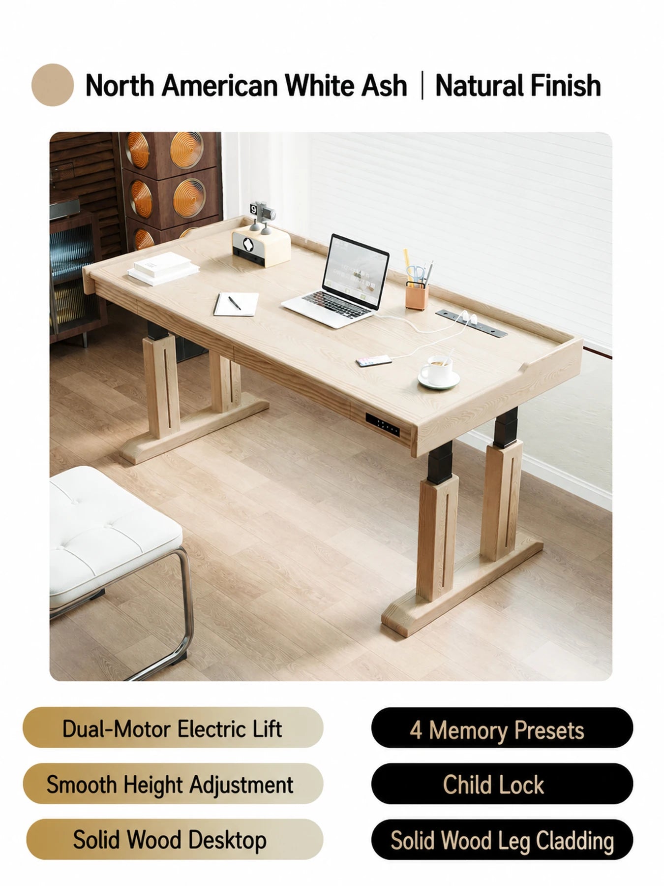 TT29 natural white ash electric standing desk