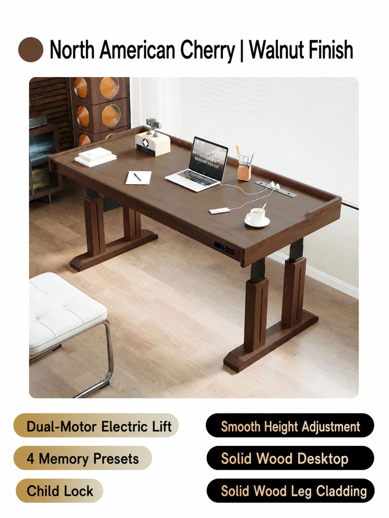 TT29 cherry standing desk in walnut finish