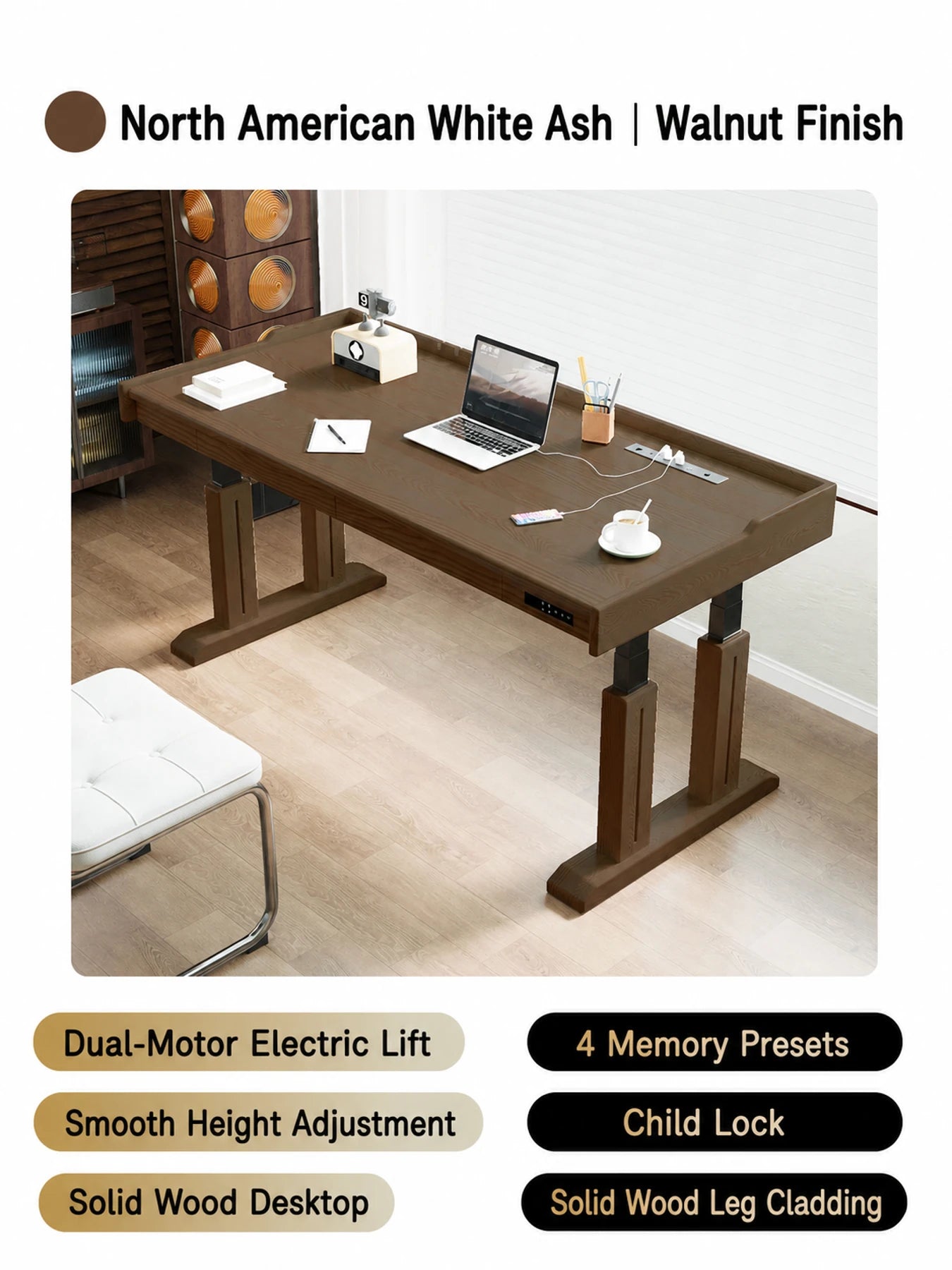 TT29 white ash standing desk in walnut finish