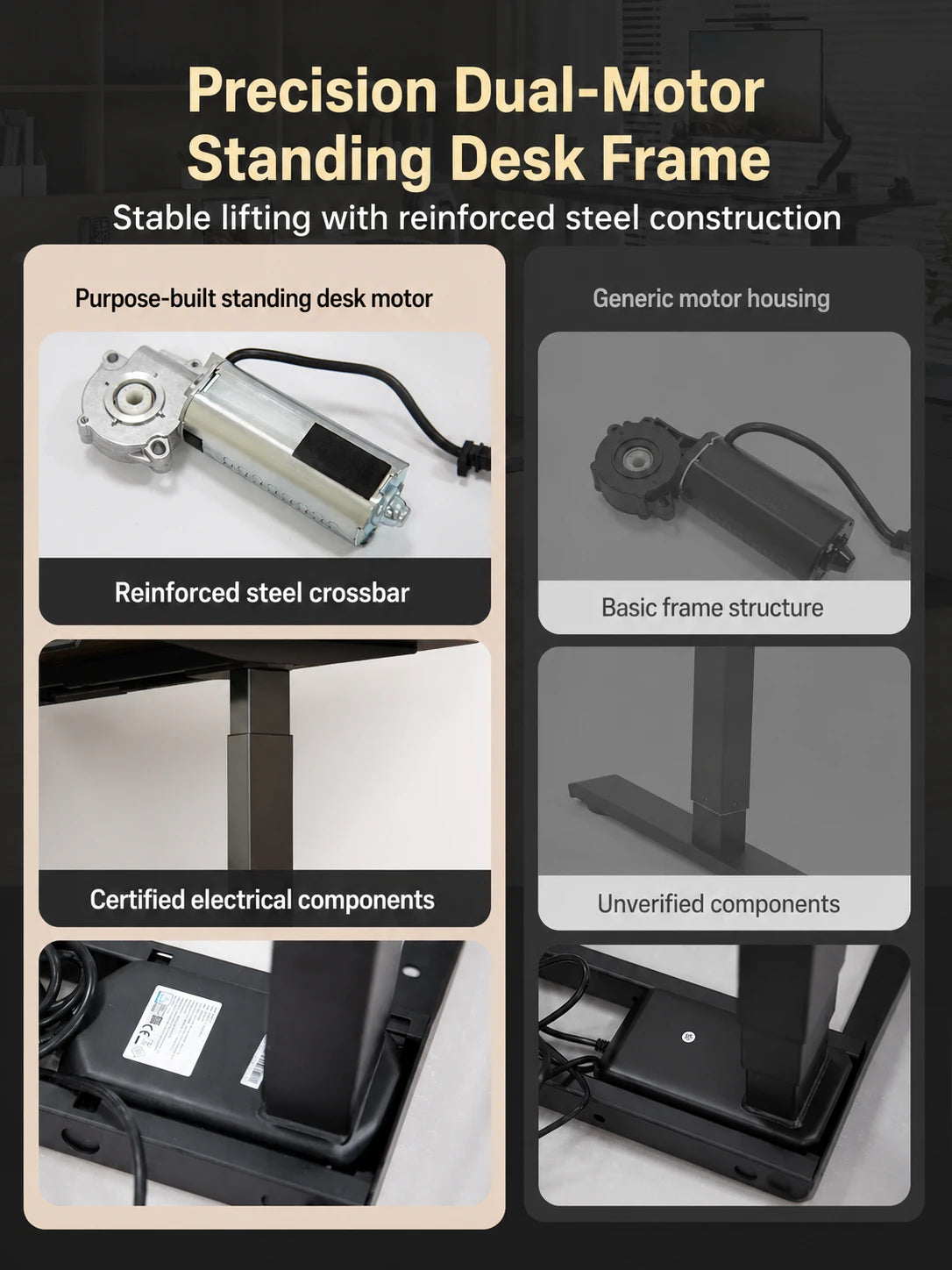 U8 Pro dual-motor standing desk frame with height-adjustable steel legs