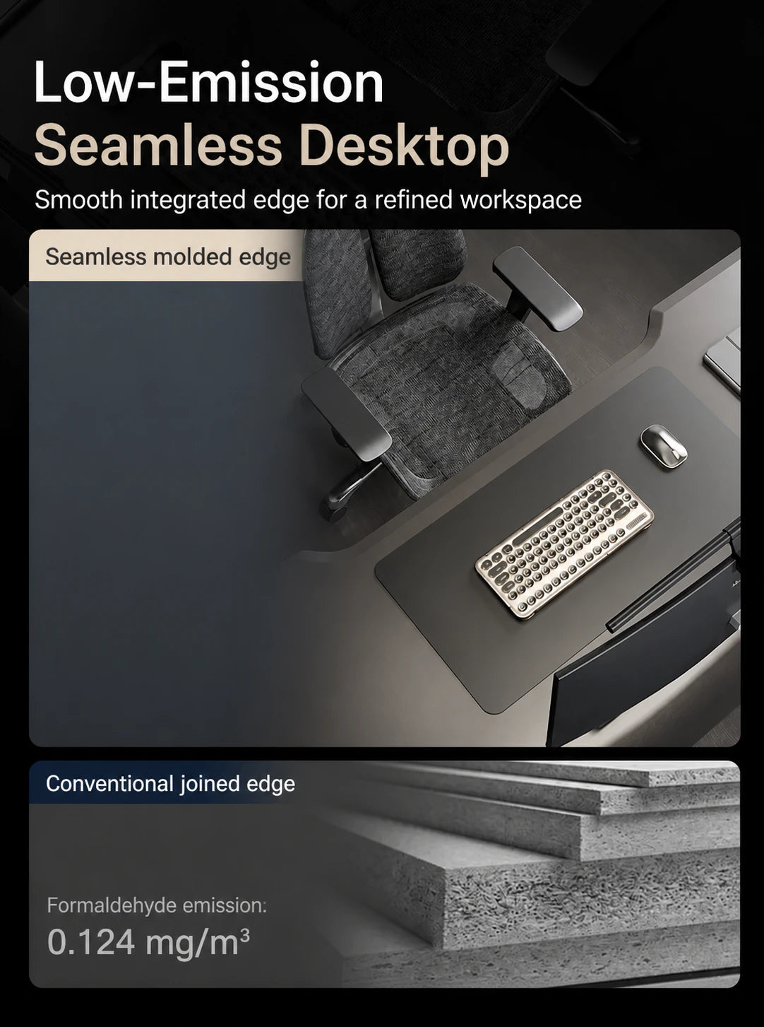 Low-emission seamless desktop construction for the U8 Pro electric standing desk