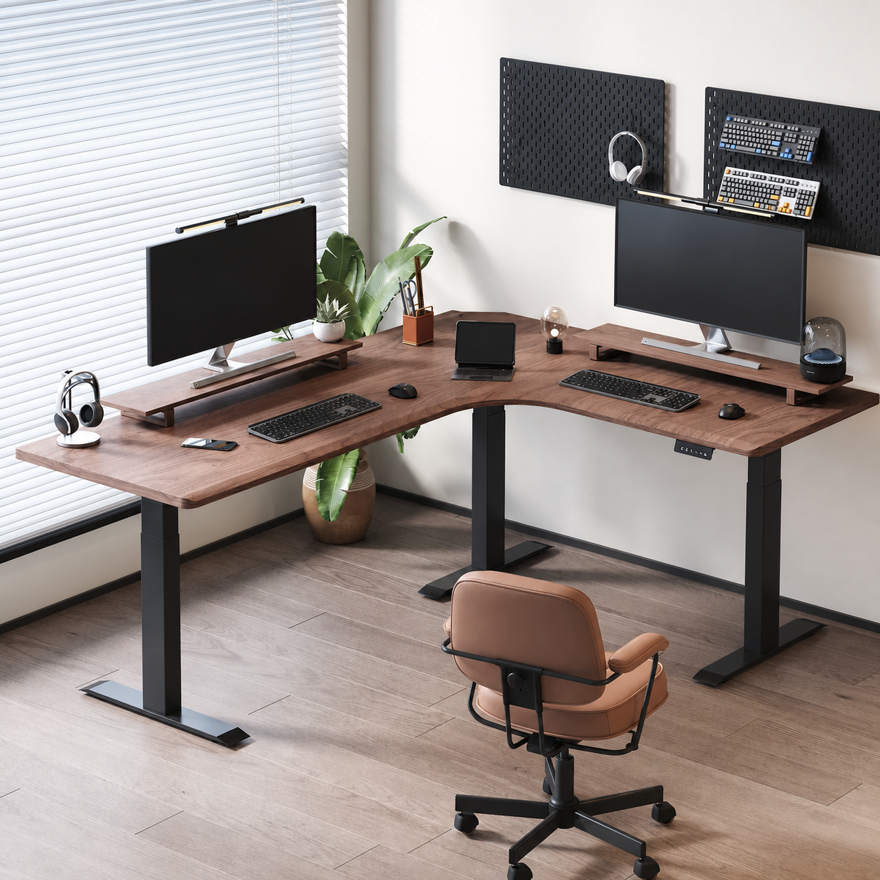 North American black walnut 27 mm premium triple-motor L-shaped desk