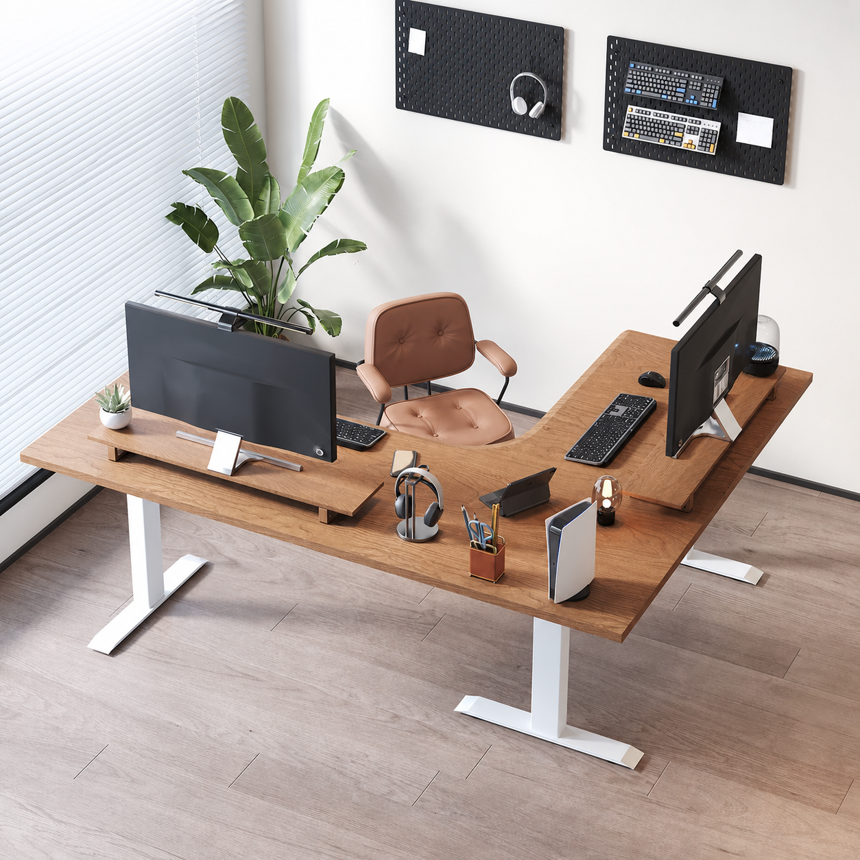 North American cherry wood 27 mm premium triple-motor L-shaped desk