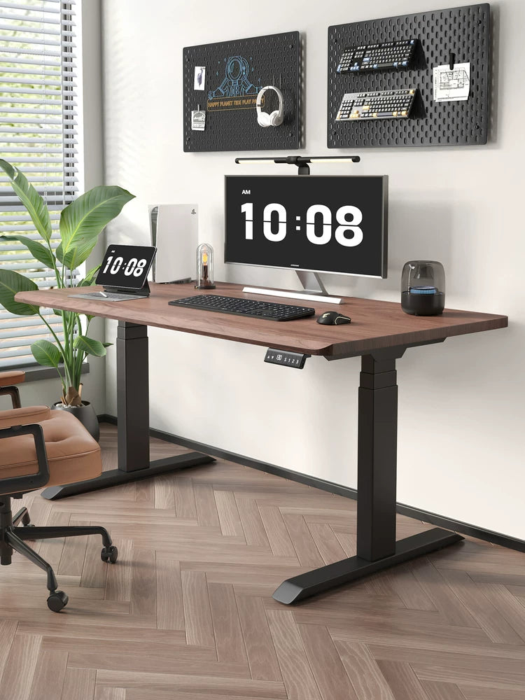 Mid-Century Solid Wood Dual-Motor Electric Standing Desk - Premium German Dual Motor / North American Black Walnut / 32 mm