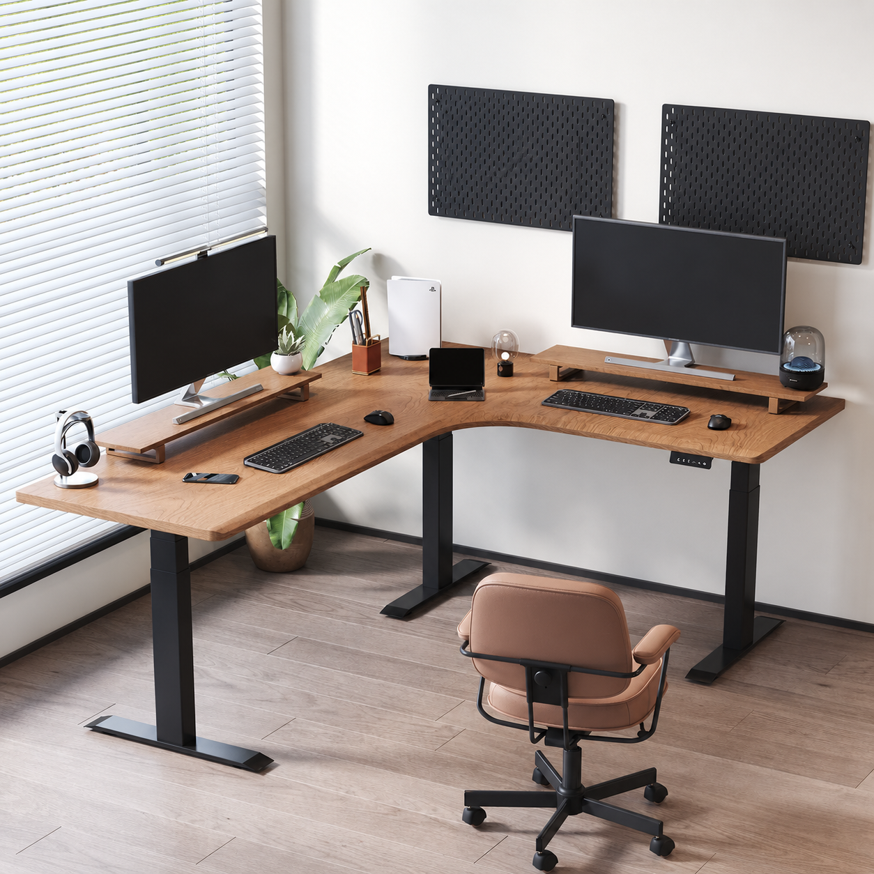 North American cherry 27 mm premium triple-motor L-shaped desk