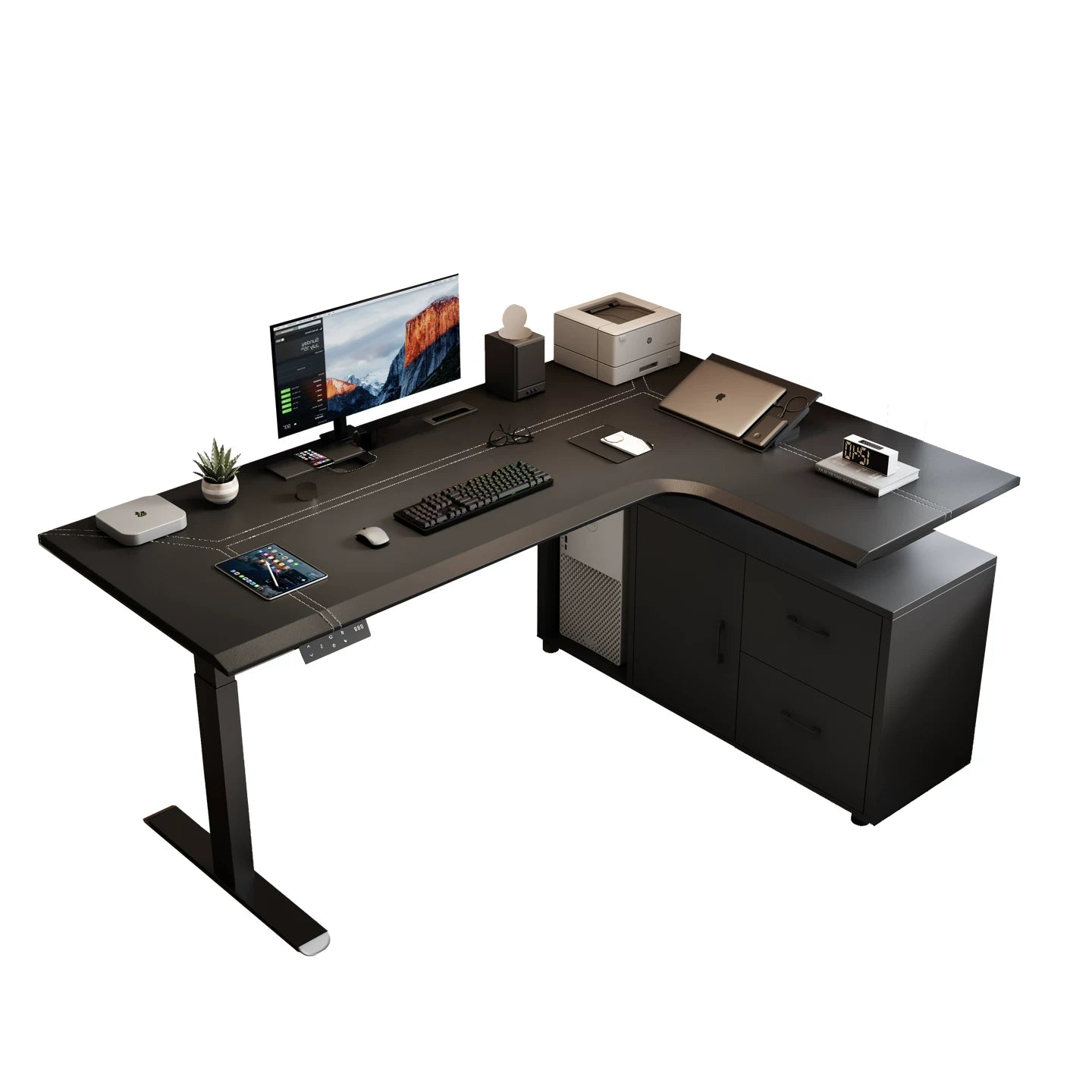 H8 Pro drawer storage saddle leather L-shaped standing desk right return