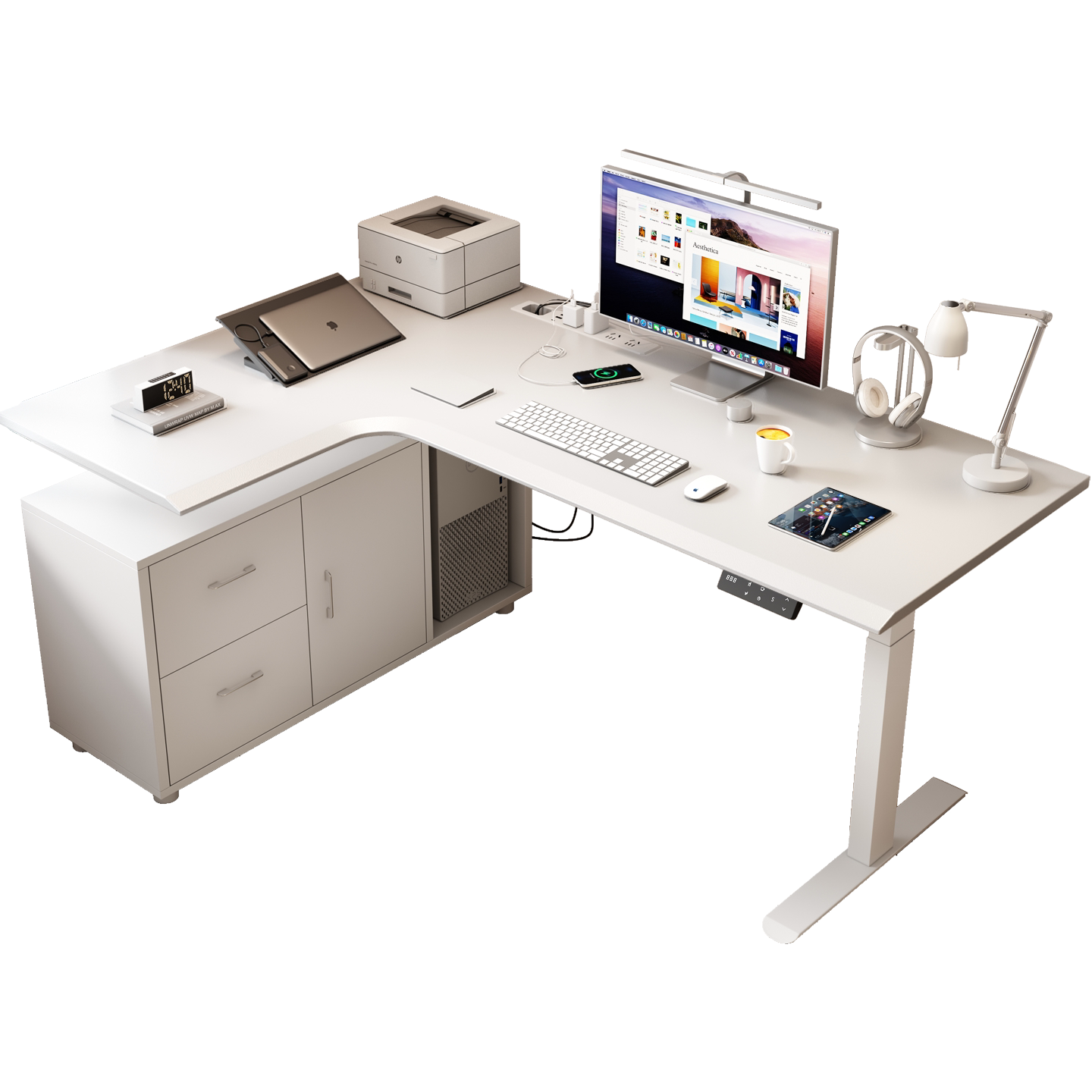Saddle leather desktop with left-return L-shaped standing desk