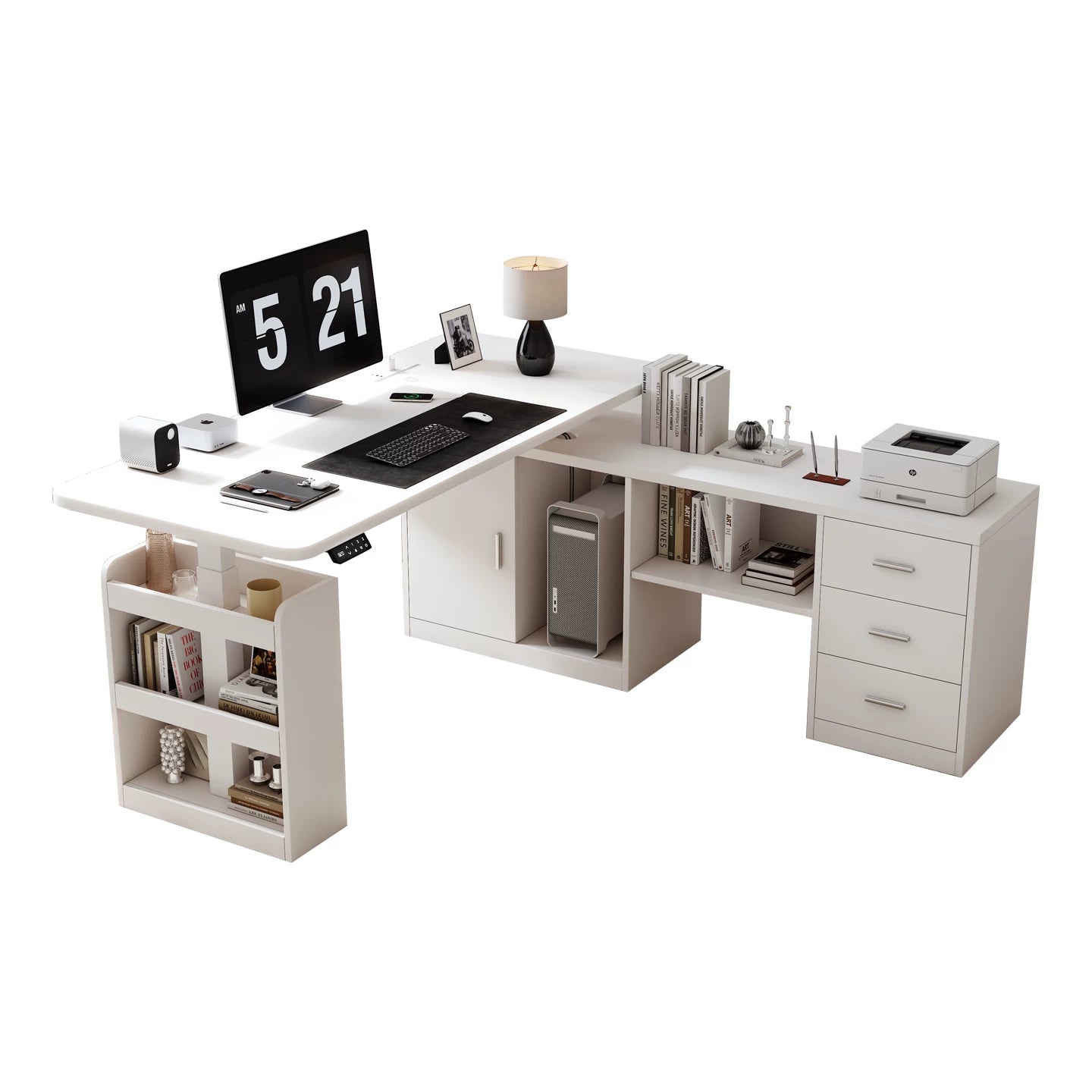 25 mm solid wood standing desk with 160 cm cabinet right return
