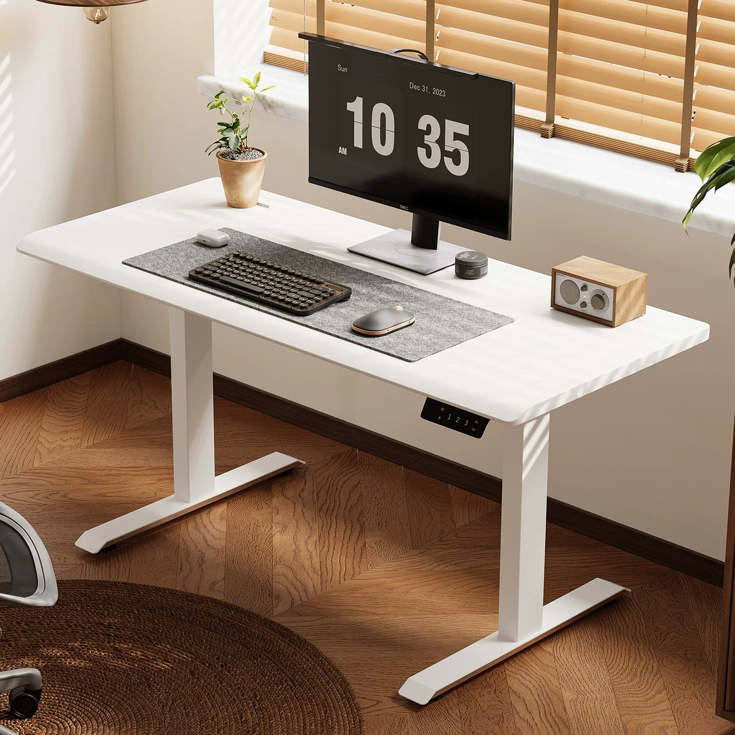 Modern Dual-Motor Electric Standing Desk with Chrome Frame Options - Export-Series Motor / White Top & White Frame