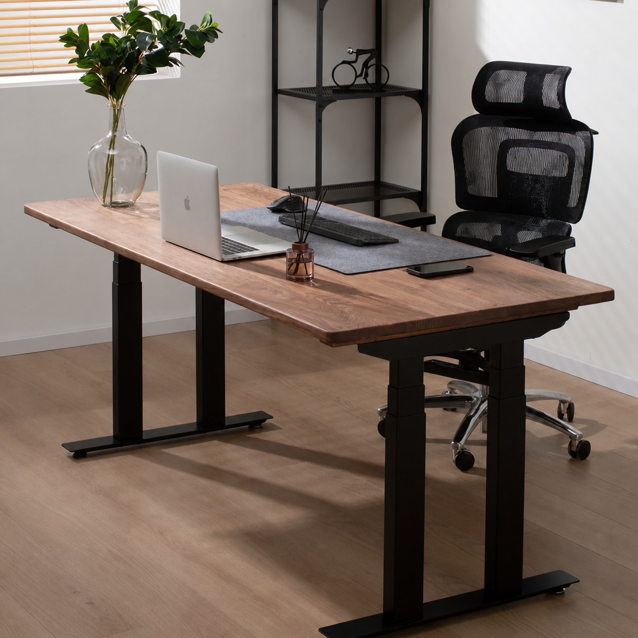 Solid Black Walnut Electric Standing Desk with Dual or Four Motors - Standard Series / Four Motor / 27 mm Top