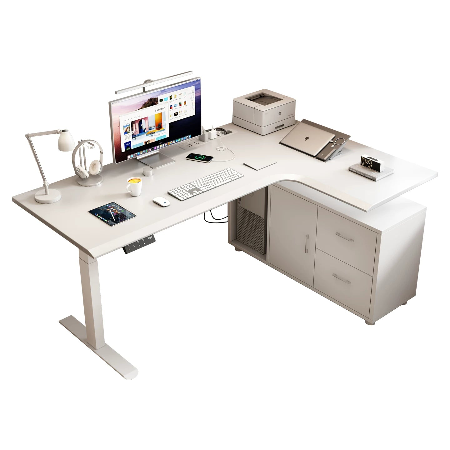 H8 Pro drawer storage saddle leather L-shaped desk right return