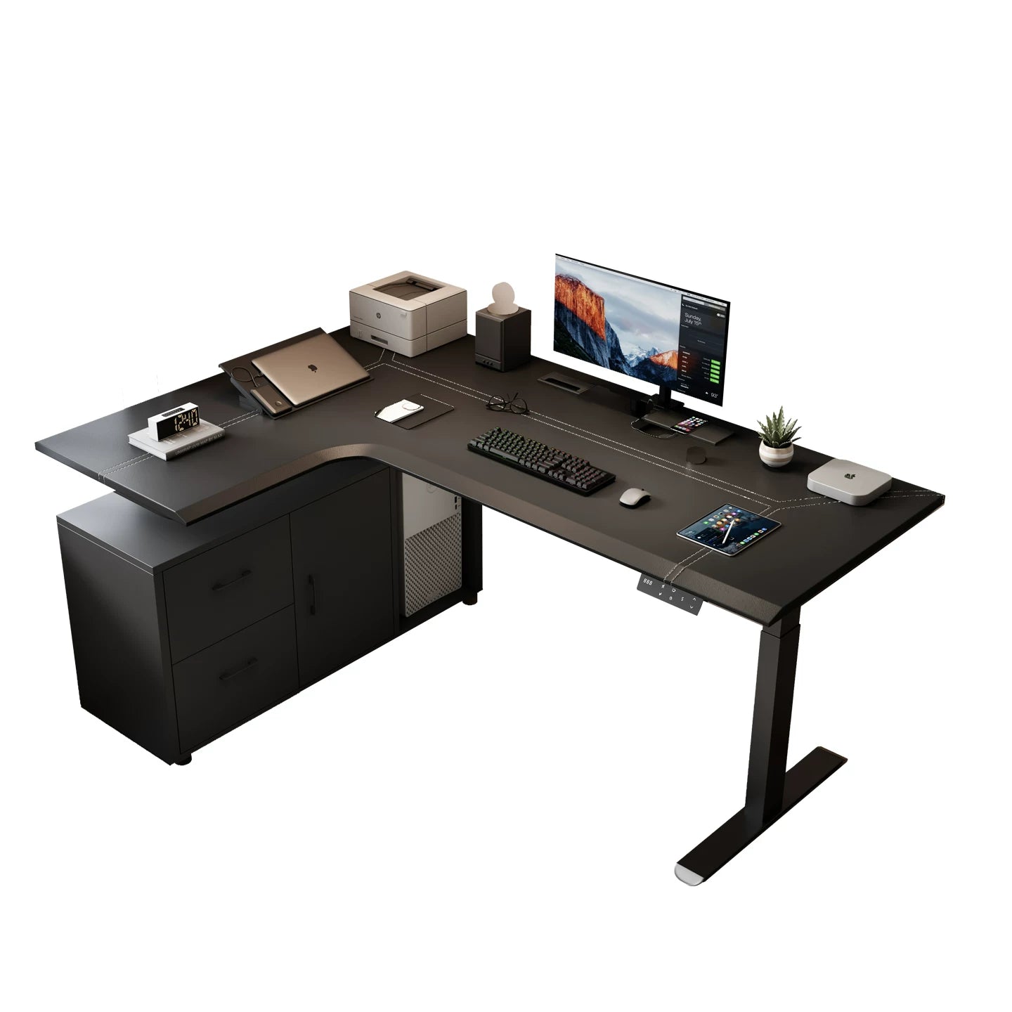 H8 Pro drawer storage saddle leather L-shaped standing desk left return