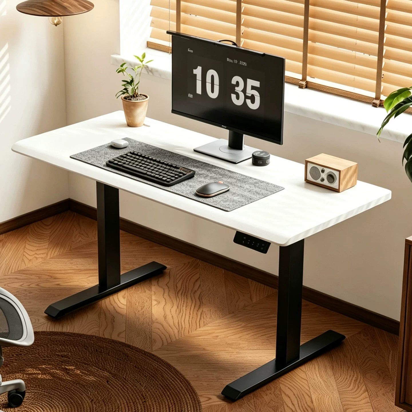 Modern Dual-Motor Electric Standing Desk with Chrome Frame Options - Export-Series Motor / White Top & Black Frame