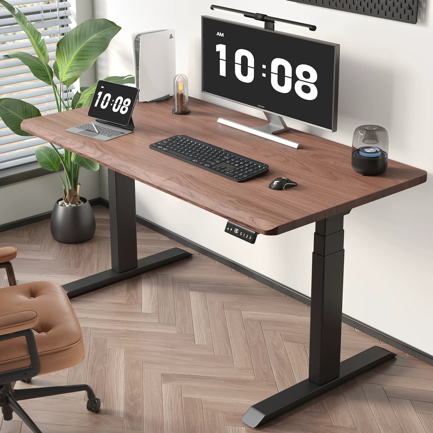 Mid-Century Solid Wood Dual-Motor Electric Standing Desk - Export-Certified Dual Motor / North American Black Walnut / 32 mm