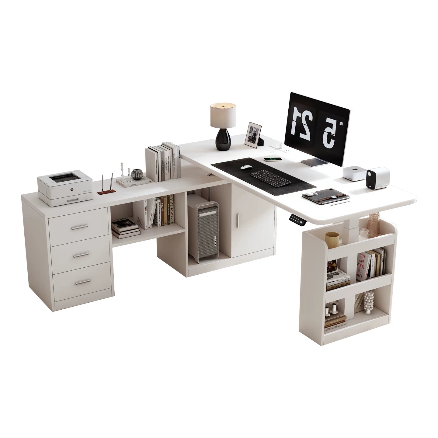 25 mm solid wood standing desk with 160 cm cabinet left return