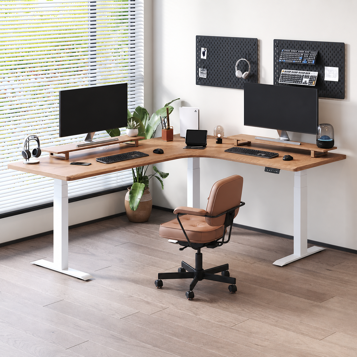 North American red oak 27 mm premium triple-motor L-shaped desk