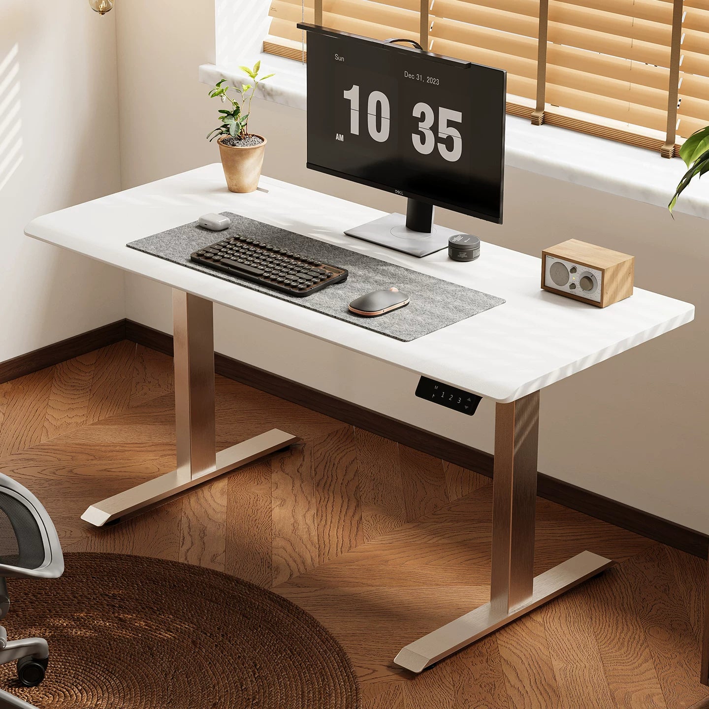 Modern Dual-Motor Electric Standing Desk with Chrome Frame Options - Export-Series Motor / White Top & Chrome Frame
