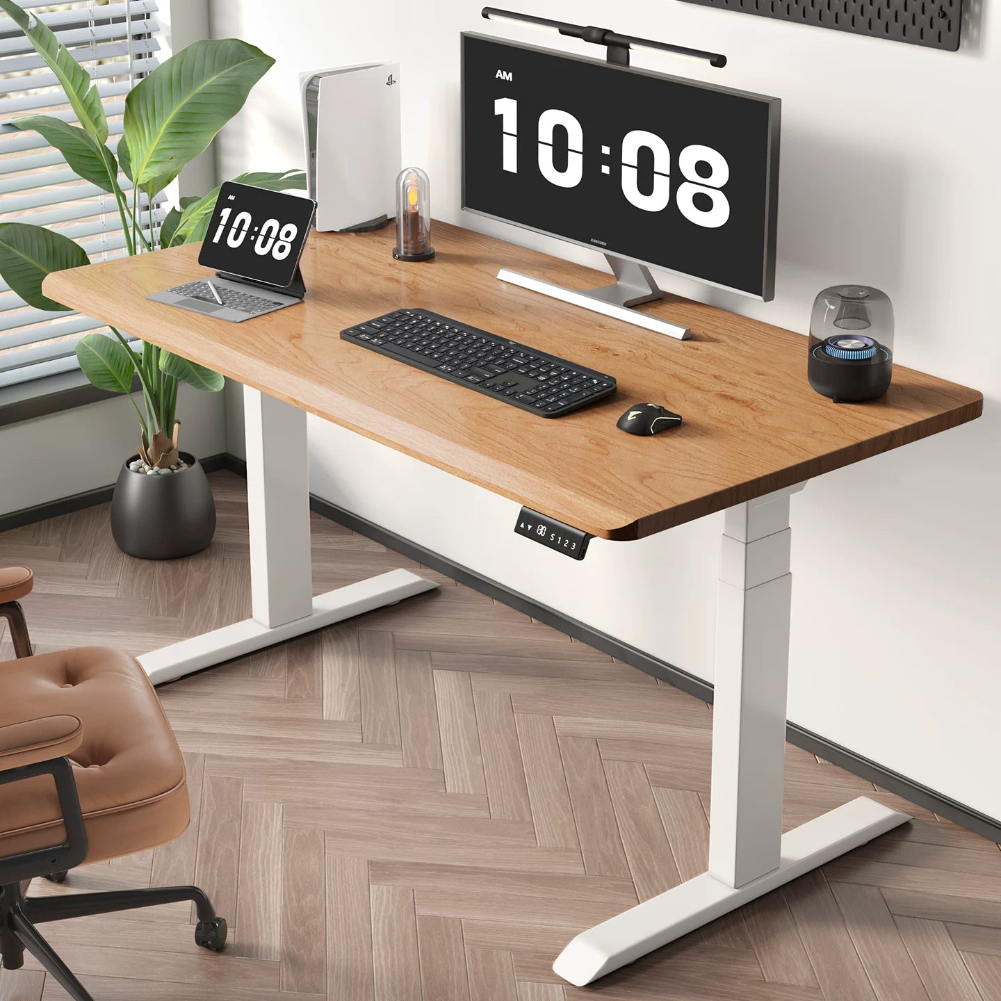 Mid-Century Solid Wood Dual-Motor Electric Standing Desk - Export-Certified Dual Motor / North American Cherry / 27 mm