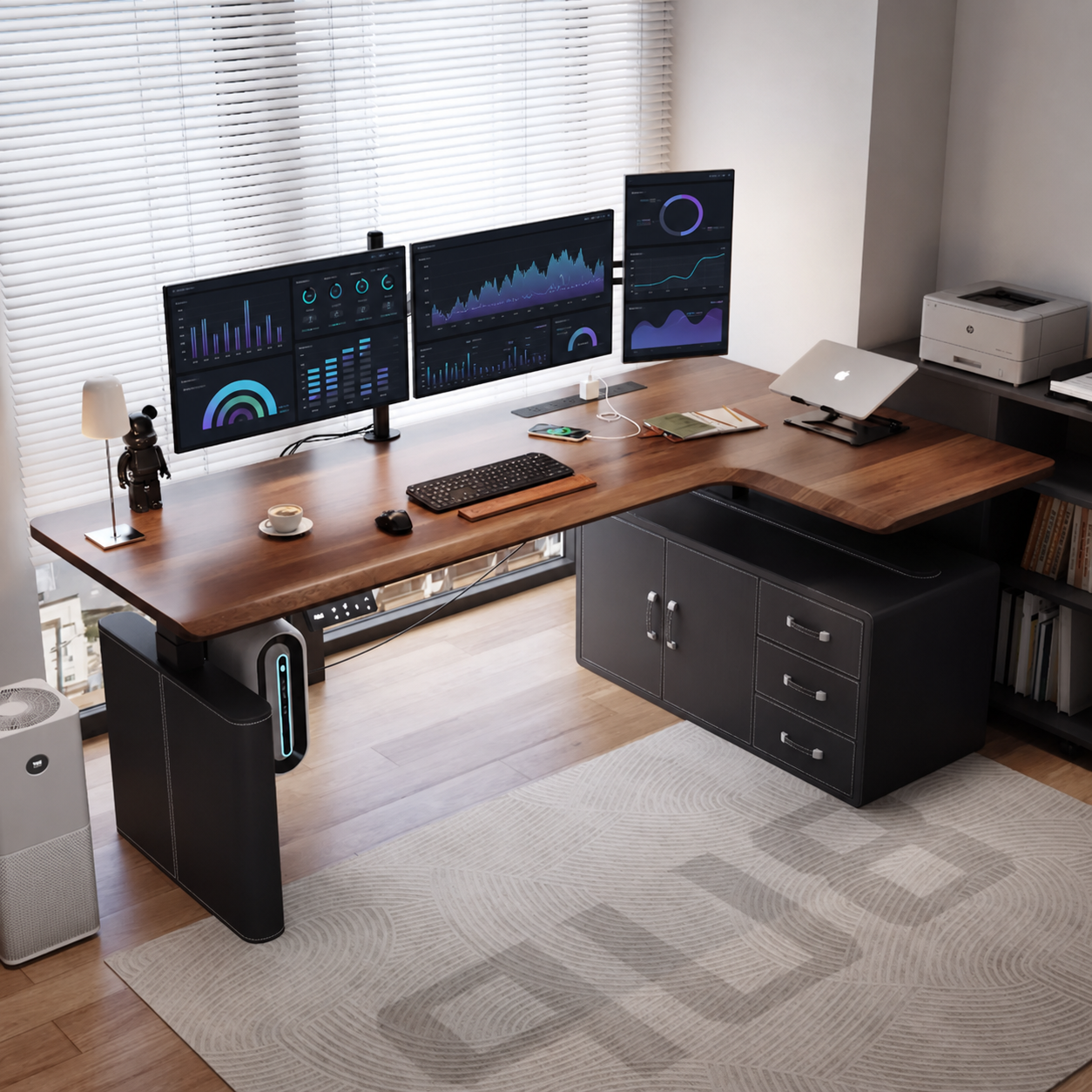 Elite solid wood desk with drawer cabinet right return