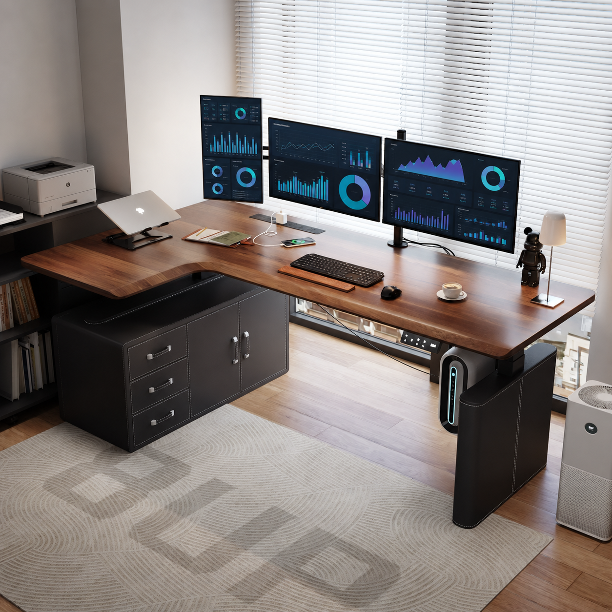 Elite solid wood desk with drawer cabinet left return
