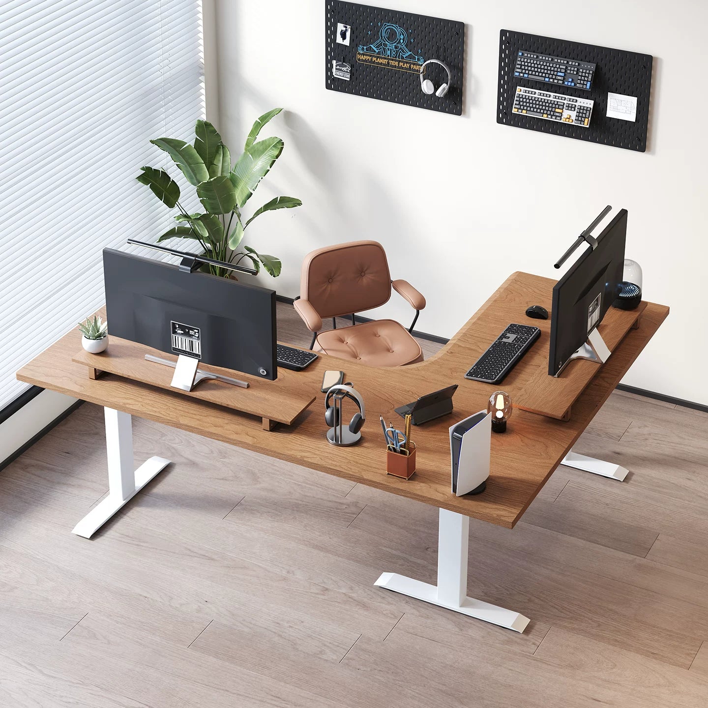North American cherry wood 27 mm export-series triple-motor L-shaped desk