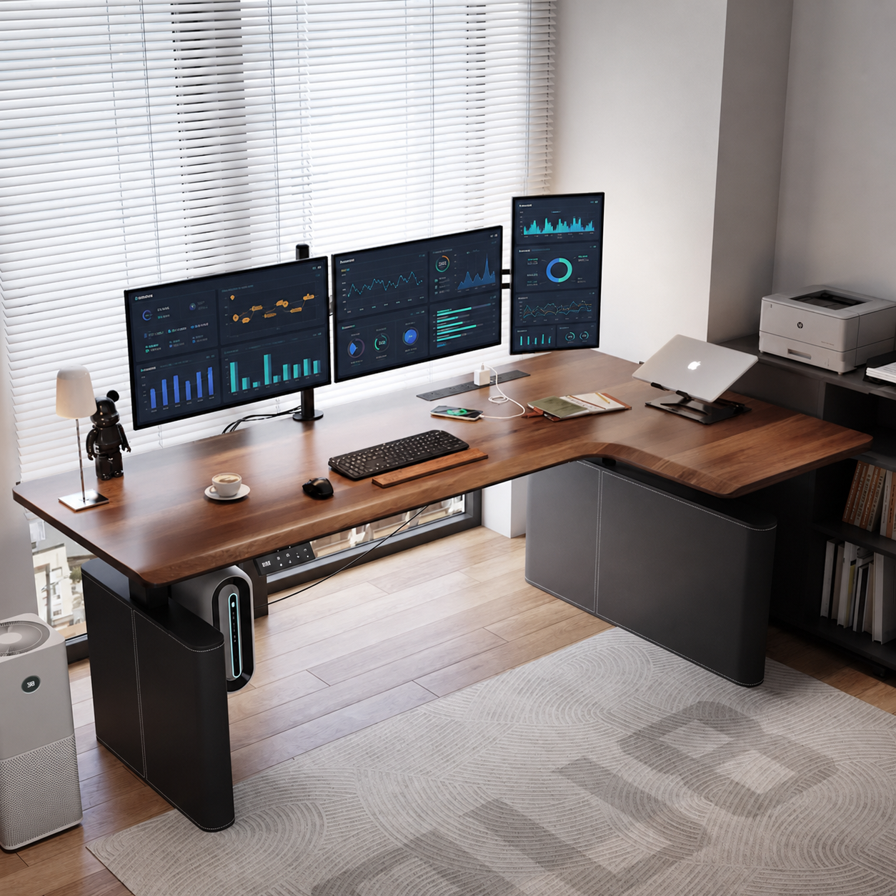 Standard solid wood desk with leather privacy panel right return