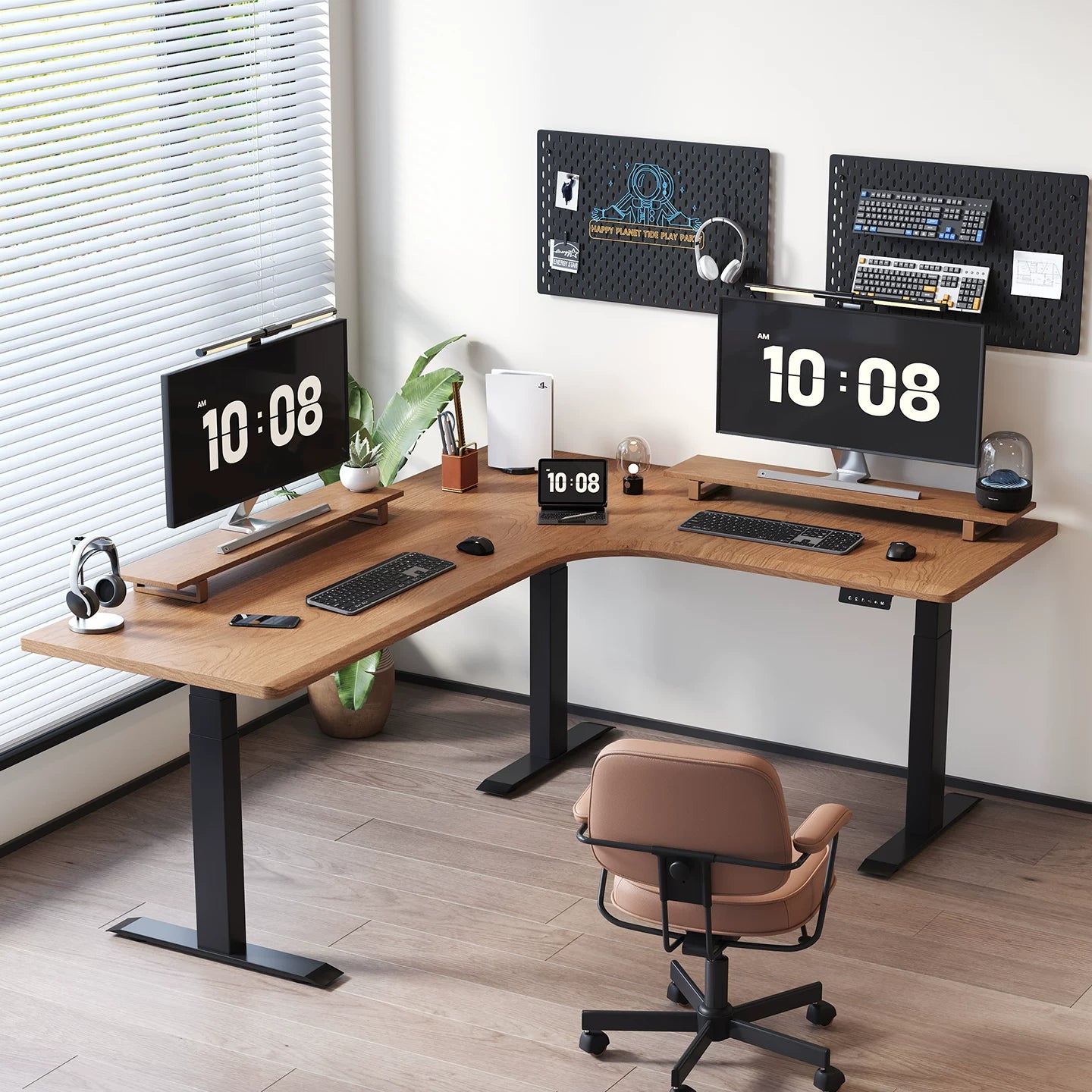 North American cherry 27 mm export-series triple-motor L-shaped desk