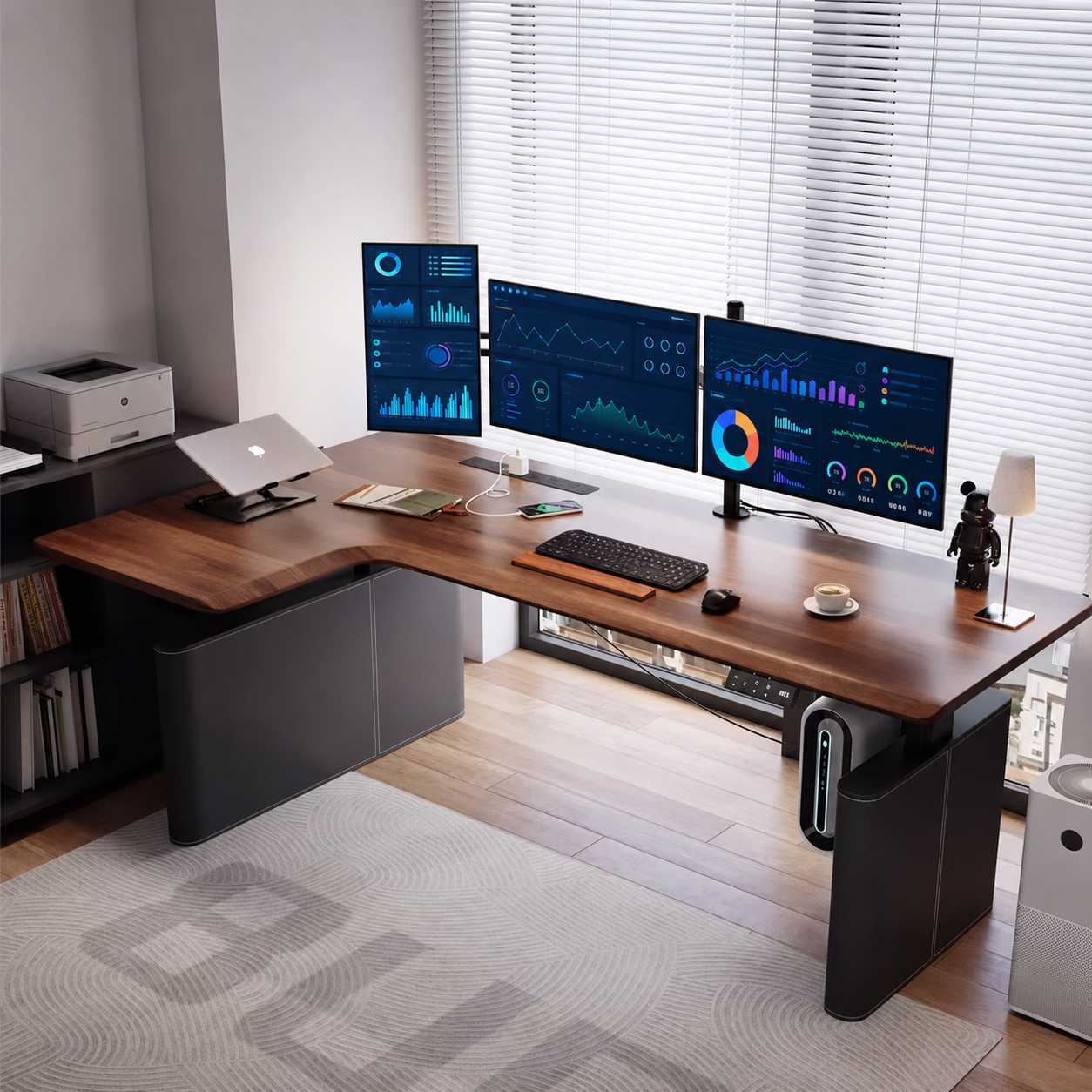 Standard solid wood desk with leather privacy panel left return