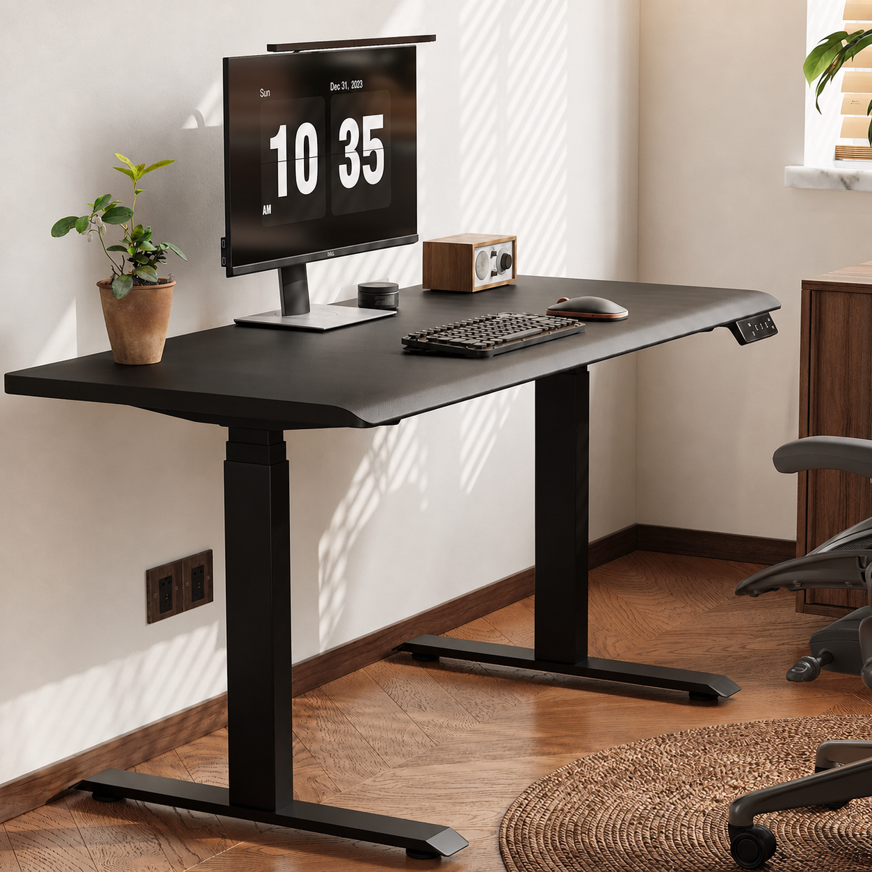 Modern Dual-Motor Electric Standing Desk with Chrome Frame Options - Premium Motor / Black Top & Black Frame