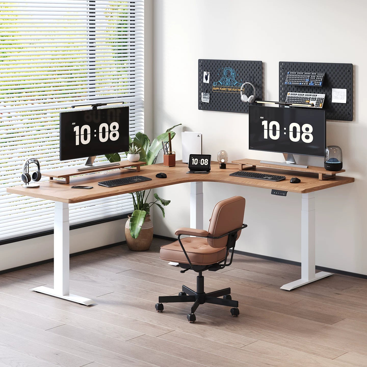 North American red oak 27 mm export-series triple-motor L-shaped desk
