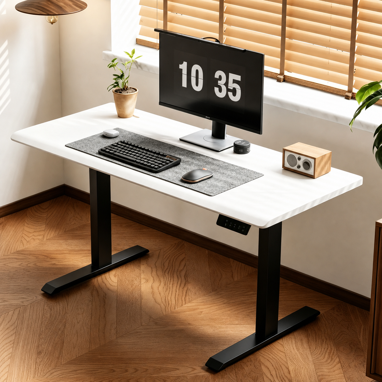 Modern Dual-Motor Electric Standing Desk with Chrome Frame Options - Premium Motor / White Top & Black Frame